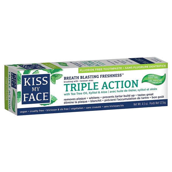 Kiss My Face Triple Action Gel Toothpaste, Fluoride Free, 4.5 Ounce