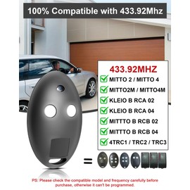 433.92 MHz Handheld Transmitter for MITTO B RCB 02 / RCB 04, MITTO 2 / MITTO 4 KLEIO B RCA 02 / RCA 04, 4 Channels Rolling Code Garage Opener Remote Control, Garage Door Replacement Remote Control x 3