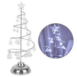 LED Christmas Tree Lamp Battery Powered Spiral Christmas Tree Table Light with Star Topper for Home Bedroom Xmas Decor Silver