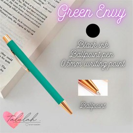 Talulah Stationery Green Envy Pen – Luxury Soft Touch Ballpoint | Gold Detail | Smooth Black Ink | Aesthetic Writing Pen for Women, Gifts & Journaling