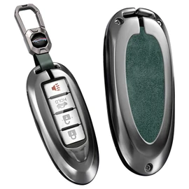 TECART 3/4/5-buttons Zinc alloy Key Fob Cover Case Protective Fit For Nissan Altima Rogue Maxima Sentra Infiniti Armada Sedan Murano Pathfinder Leather Smart Key Fob Dark green