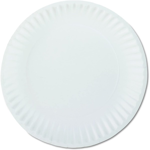 AJM Packaging PP9GREWH 9" White Paper Plates Green Label (10 Packs of 100)