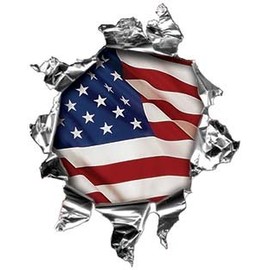 Weston Ink Reflective Mini Rip Torn Metal Bullet Hole Style Graphic Decal/Stricker with American Flag