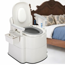 Bedside Commode,Upgraded Safety Commode(520 lbs),Toilet for Elderly and Disabled Bedside Potty Chairs for Adults Silent Close Commode Toilet for Elderly & Adults - Detachable Handles, Anti-Slip Base