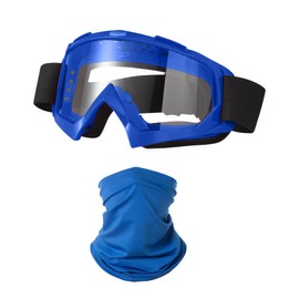 LJDJ Motorcycle Goggles Dirt Bike ATV Off-Road Riding Motocross Glasses with Sun UV Protection Neck Gaiter Face Cover (Blue/Clear Lens)