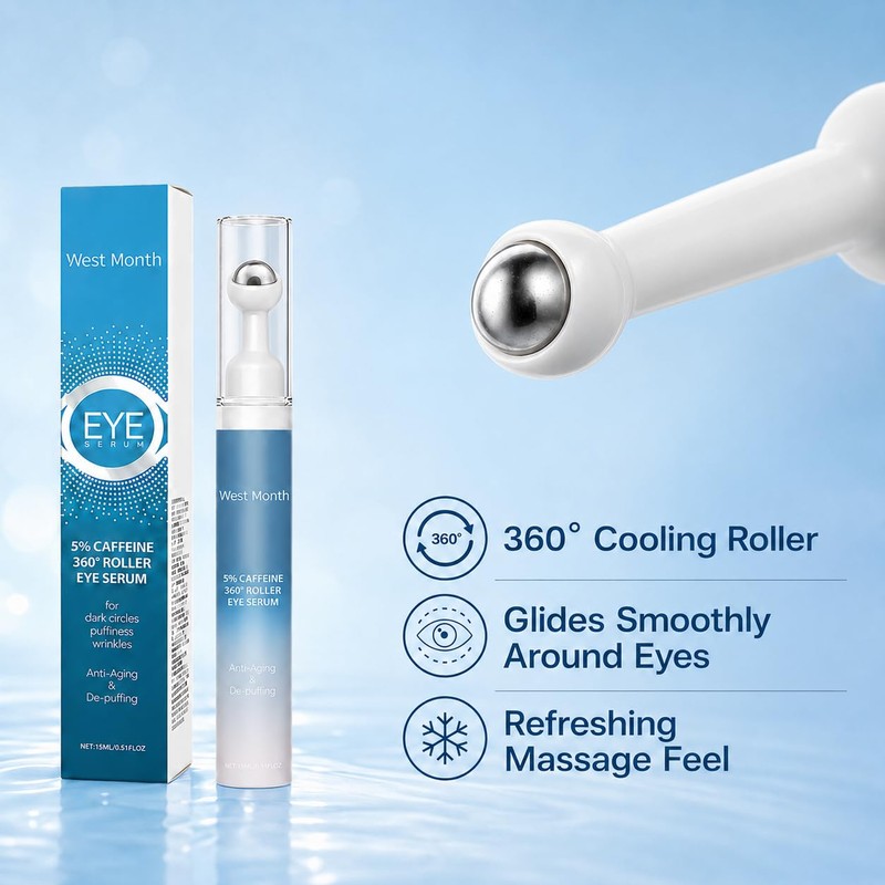 Caffeine Eye Serum with 360° Cooling Roller, Under Eye Serum