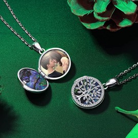 Aniu Locket for Opening Pictures, Tree of Life Locket Chain, 925 Sterling Silver Amulet for Opening Pictures Photo Amulet Gifts for Women, Mum, Girlfriend, Sterling Silver