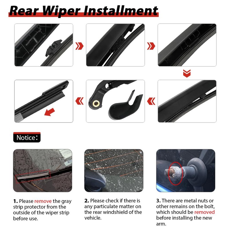 OTUAYAUTO Rear Wiper Arm and Blade Set - Replacement for