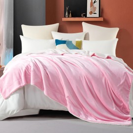 Elegant Comfort Ultra Soft Reversible Flannel Sherpa Blanket - Cozy Silky Fleece Throw for Couch, Bed - Plush Fuzzy Warm Winter Blanket for Gift, Queen, Light Pink