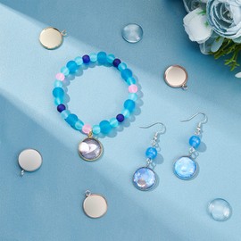 UNICRAFTALE 18 Sets 3 Colours Bezel Pendant 16 mm Flat Round Cabochon Blanks Pendant 304 Stainless Steel Pendant with Transparent Glass Cabochons DIY Pendant for Necklaces Jewellery Making, Stainless