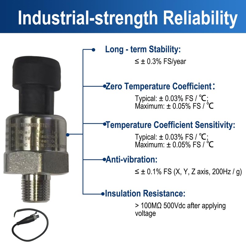 100 PSI Stainless Steel Pressure Sensor/Transducer – 1/8"-27 NPT Thread