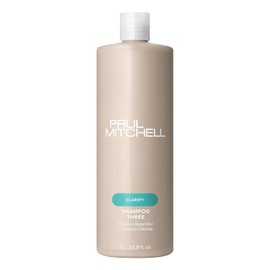 Paul Mitchell Shampoo Three, Champú clarificante, Limpia impurezas + Elimina cloro, Para todo tipo de cabello, Ideal para nadadores, 1 L
