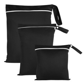 Halinuia Pack of 3 Wetbag - Nappy Bag for Travel, Waterproof Wet Bag, Reusable Wetbag for Nursery, 3 Sizes, Black, Wet Bag for Swimming Pool, Beach, Gym, Travel, black