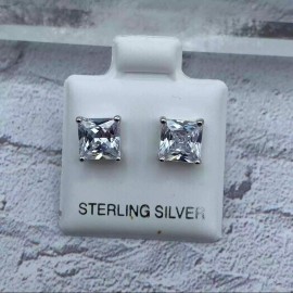 the unbranded brand  Sterling Silver 6mm Square Clear CZ Stud Earrings