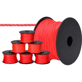 ToolSpace 6 x Mason's Cord Construction Cord, 50 m x 1.6 mm, Red, Polypropylene Silk, Guideline Cord, Plumb Cord, Thick Paving Cord, Durable and Tear-Resistant, Masonry Cord for Spirit Level