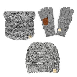 Funky Junque Kids Matching Beanie, Gloves & Neck Warmer Set - Heather Grey