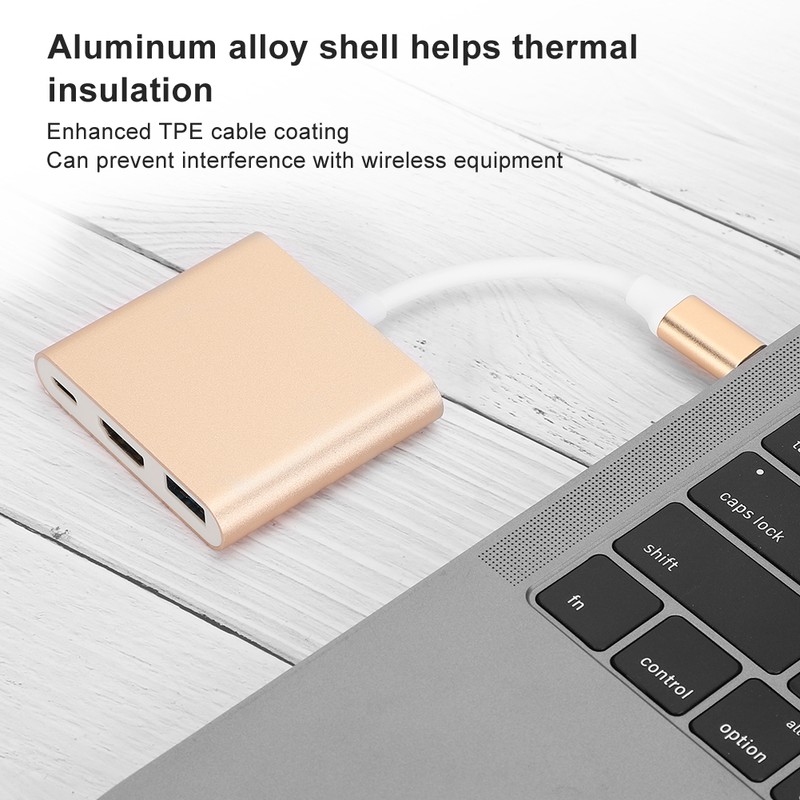 Type‑c to HDMiUSB3.1 Converter Aluminium Alloy Shell Compact Multi‑Port Support