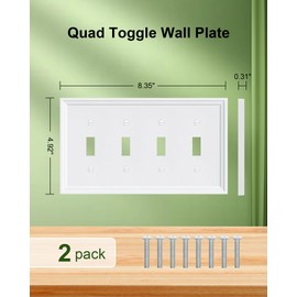 2-Pack Natural Bamboo Fiber Quad Toggle Light Switch Cover Plate