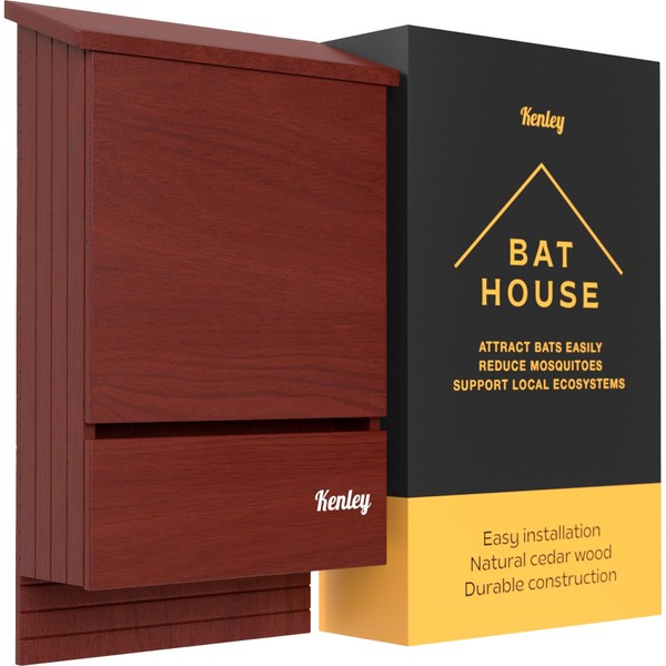 Kenley Bat House - Large Bat Box for Outside with Double Chamber - Handmade from Cedar Wood - Weather Resistant Bat Houses for Outdoors - Roosting Bat Boxes Designed to Attract Bats - Easy to Install