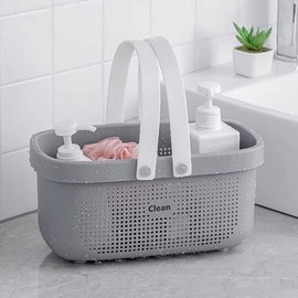 Gray Portable Shower Caddy Basket, Plastic Storage Basket with Handles Storage Bins Shower Storage Organizer for Bathroom, College Dorm, Kitchen, Bedroom, Gym