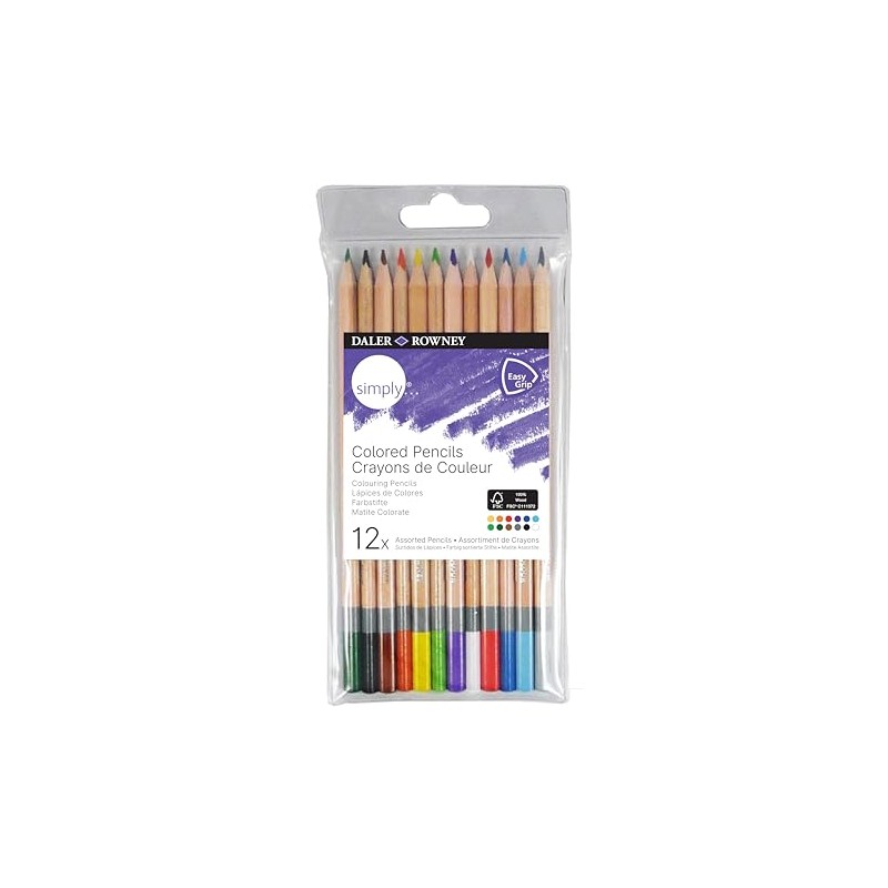 Daler-Rowney simply coloured colouring pencils 12 assorted colours set