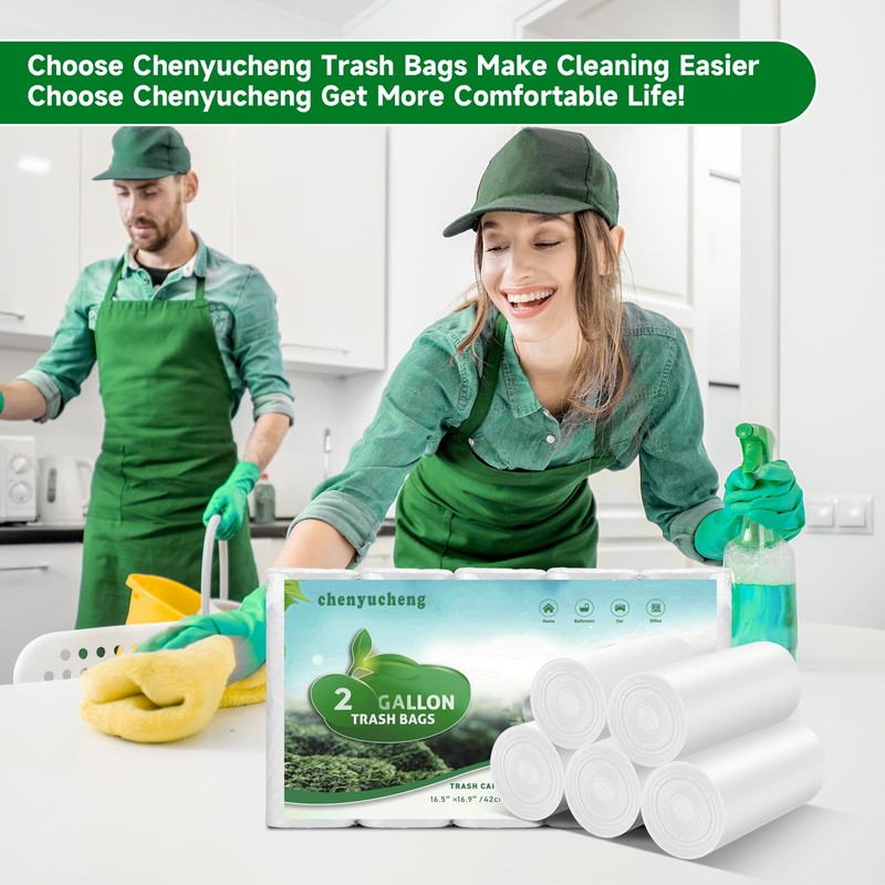 2 Gallon Biodegradable Mini Trash Bags - White Compostable Small