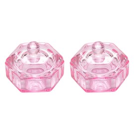 2 Pieces Pink Glass Dappen Dish with Lid Nail Art Acrylic Liquid Powder Dappen Dish Bowl Glass Dappen Dish for Acrylic Nails Nail Art Manicure, Hexagon Style