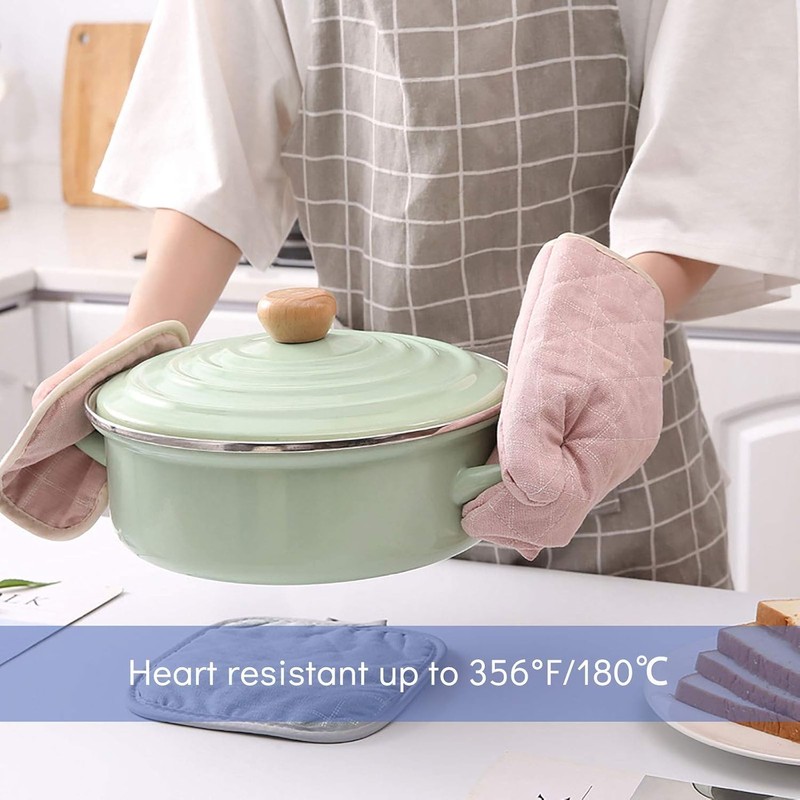 Oven Mitts and Pot Holders Sets 4 pcs, Pink Oven