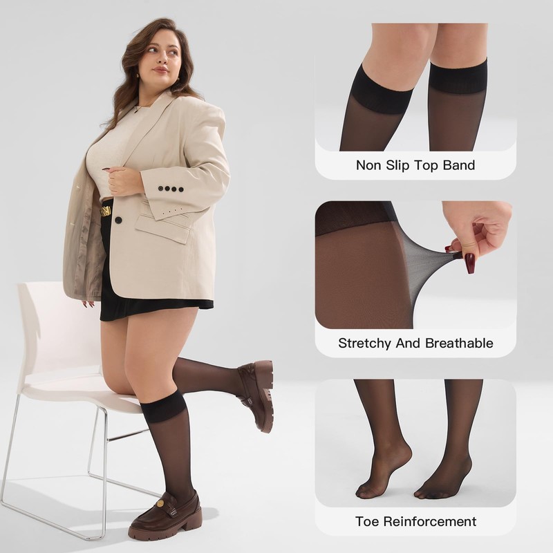 Yilanmy Plus Size Knee High Socks for Women Nylon Sheer