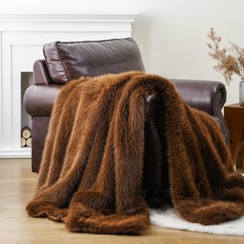 BATTILO HOME Luxury Fluffy Faux Fur Throw Blanket, Large Golden Brown Fake Fur Blanket for Bed, Sofa, Chair, Bed, Silky Elegant Fuzzy Fur Throws with Long Pile, 60"x80"