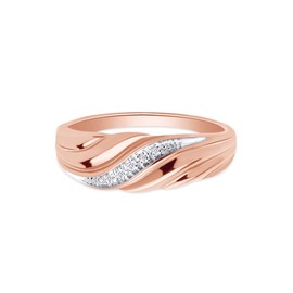 AFFY 1/20 CT.t.w Round Cut Natural Diamond Bypass Design Men's Wedding Anniversary Band Ring In 14k Rose Gold Over Sterling Silver (I-J Color, I2-I3 Clarity, 0.05 Cttw) Ring Size-8