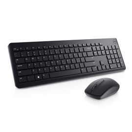 Dell Wireless Keyboard and Mouse - KM3322W, Wireless - 2.4GHz, Optical LED Sensor, Mechanical Scroll, Anti-Fade Plunger Keys, 6 Multimedia Keys, Tilt Leg - Black