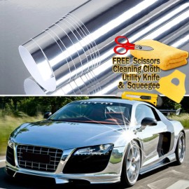 AUTOGOODY 96" x 60" Silver Chrome Mirror Vinyl Film Wrap Sticker Stretchable 8ft x 5ft