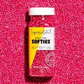 Supernatural Rosy Pink Softies Natural Sprinkles - Dye-Free, Soy-Free, Gluten-Free, Vegan, Made in USA, 3oz - Dye Free Pink Sprinkles