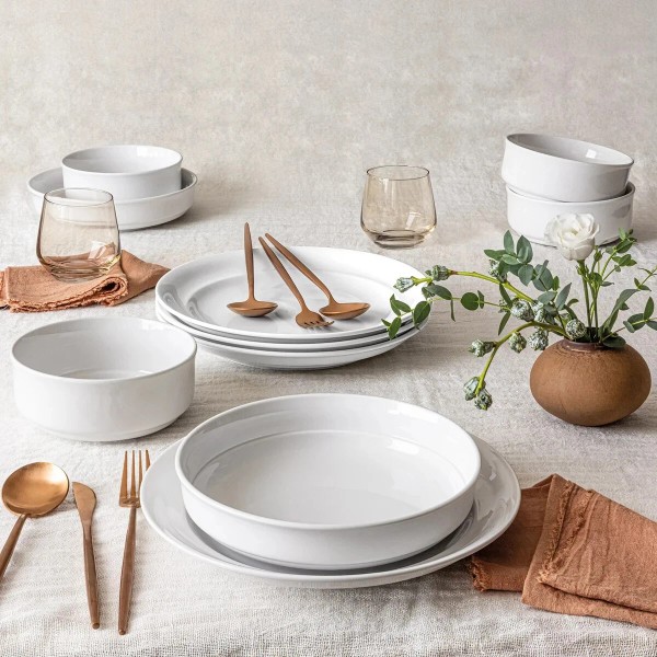overandback Over&Back Dinnerware Set 12-Piece Serves 4 Glossy Porcelain -