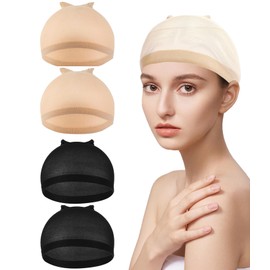 Wig Cap Set, 4 Pack Nylon Stocking Caps, Light Brown and Black