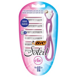 BIC, Rastrillo para Mujer, Soleil Clic, Cartuchos Intercambiables, 3 Hojas de Acero Inoxidable, Cabeza Móvil, Doble Banda Lubricante, 1 Mango + 6 Cartuchos