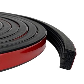 Ribbed Foam Rubber Seal with Tape, Self-Adhesive EPDM Foam Rubber Weather Stripping for Boat, Auto, RV, Marine, Garage Doors/Window and More, Black