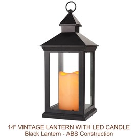 Bright Zeal 2-Pack 14" Decorative Candle Lantern Black Outdoor Lanterns with Timer Candles - IP44 Waterproof Vintage Lanterns Battery Powered LED Decorative for Wedding - Warm White Hanging Wall