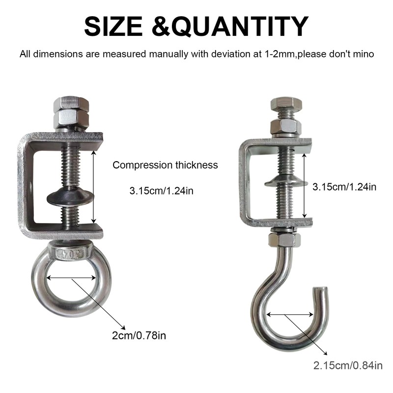 4Pcs Stainless C Clamp with Ring;Heavy Duty Hanging J Hook/pipe