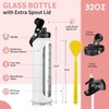 32 oz Glass Water Bottles with 2 Lids-Handle Spout Lid