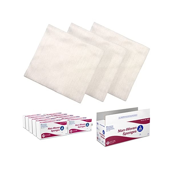 Dynarex Non-Woven Sponges, Non-Sterile, Gauze Sponges, Highly-Absorbent and with Less Linting, 4"x 4", 4 Ply, 1 Case of 2000 (10 Boxes of 200)