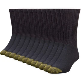 GOLDTOE Men's 656S Cotton Crew Athletic Socks (Multipack) Black (12-Pairs), Large