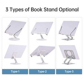 Desktop Book Stand for Reading with 360° Rotating Base & Page Clips Foldable and Angle Adjustable for Cooking Book Holder Textbook Recipe Magazine Document Storybook Tablet Pad