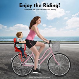 Fenjidrop Bike Seat for Kids, Rear Child Bike Seat for Kids Aged 6 Months to 6 Years, Heavy-Duty Steel Frame, U-Shaped Guardrail, Adjustable Harness, Fits Mountain, Road & Electric Bikes (Red)