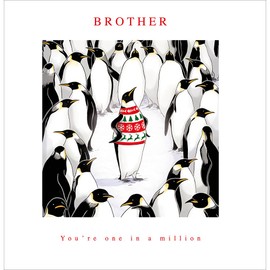 Brother One in a Million Christmas Card – Funny Xmas Jumper Penguin Card