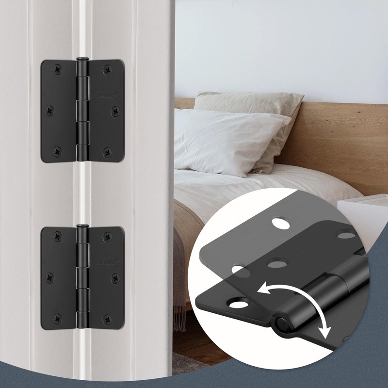 6 Pack 3.5" x 3.5" Black Door Hinges, Matte Black