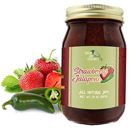 Green Jay Gourmet Strawberry Jalapeno Jam - All-Natural Strawberry Jam with Fresh Strawberries, Jalapeno Peppers & Lemon Juice - Vegan, Gluten-free Jam with No Preservatives - Made in USA - 20 Ounces