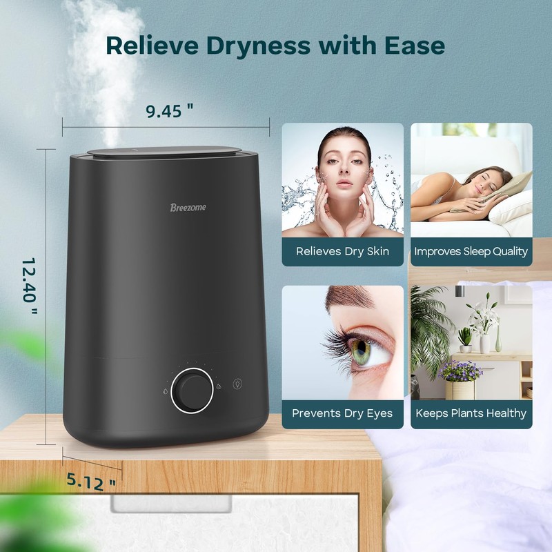 BREEZOME 5L Humidifiers for Bedroom, Ultrasonic Cool Mist Top Fill