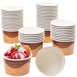 MATANA Disposable Ice Cream Tubs (240ml) - Ice Cream Cone Design - Paper Dessert Cups, Ice Cream Bowls, Ice Cream Pots - Leak-Resistant, Sturdy & Recyclable Cardboard (150 Pack)